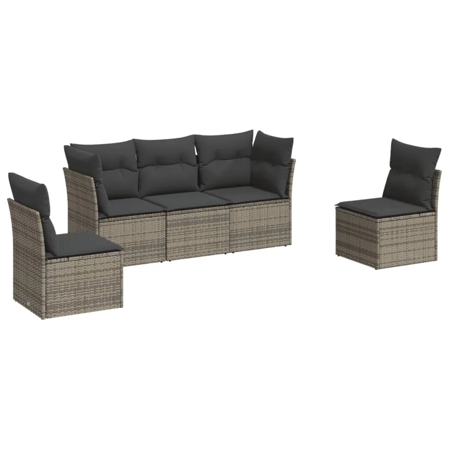 Salon de jardin 5 pcs avec coussins gris résine tressée - 2