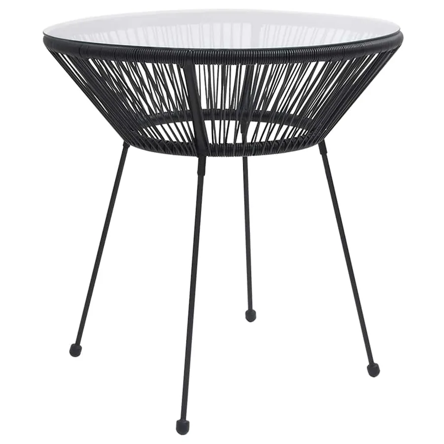 Table à manger de jardin Noir Ø70x74 cm Rotin et verre