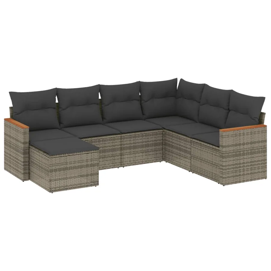 Salon de jardin avec coussins 7 pcs gris résine tressée - 2
