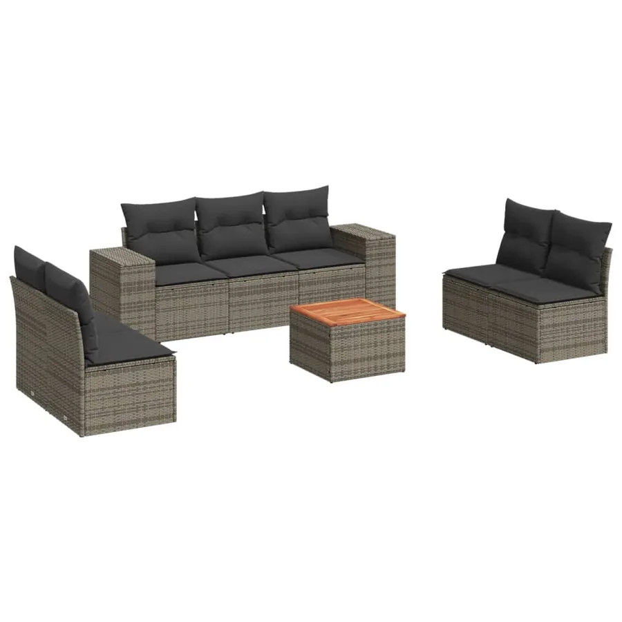 Salon de jardin 8 pcs avec coussins gris résine tressée - 2