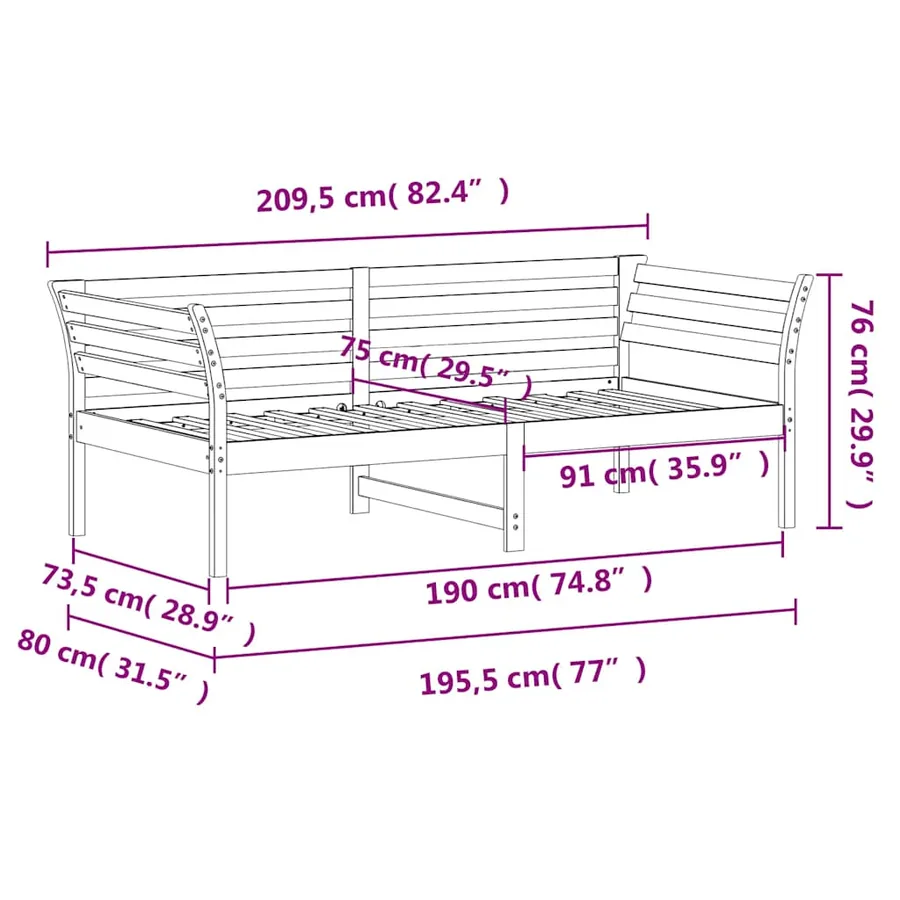 Lit de jour sans matelas blanc 75x190 cm bois de pin massif - 9