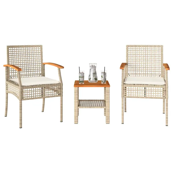 Ensemble de bistro 3 pcs coussins beige résine tressée acacia