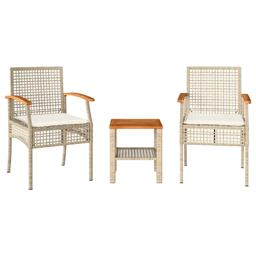 Ensemble de bistro 3 pcs coussins beige résine tressée acacia - 2