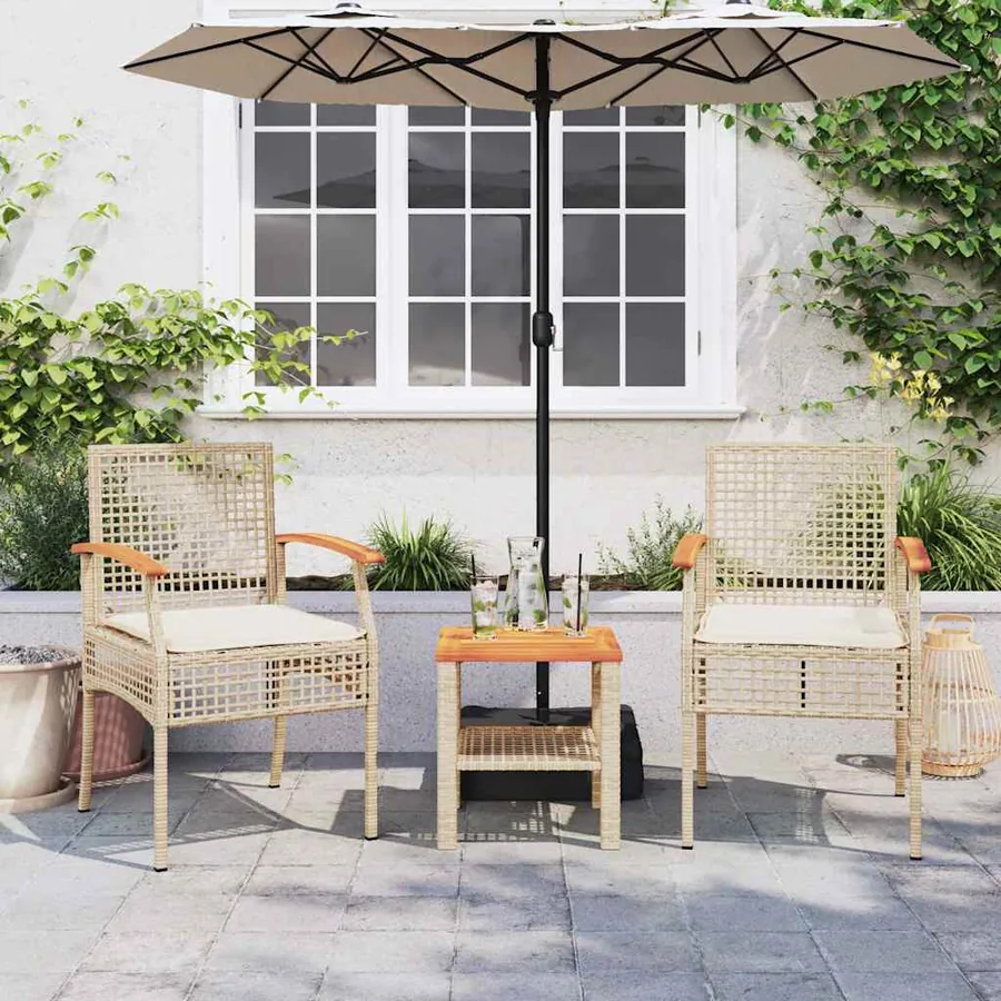 Ensemble de bistro 3 pcs coussins beige résine tressée acacia - 3
