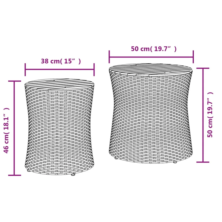 Tables d'appoint de jardin 2 pcs dessus en bois gris poly rotin - 11
