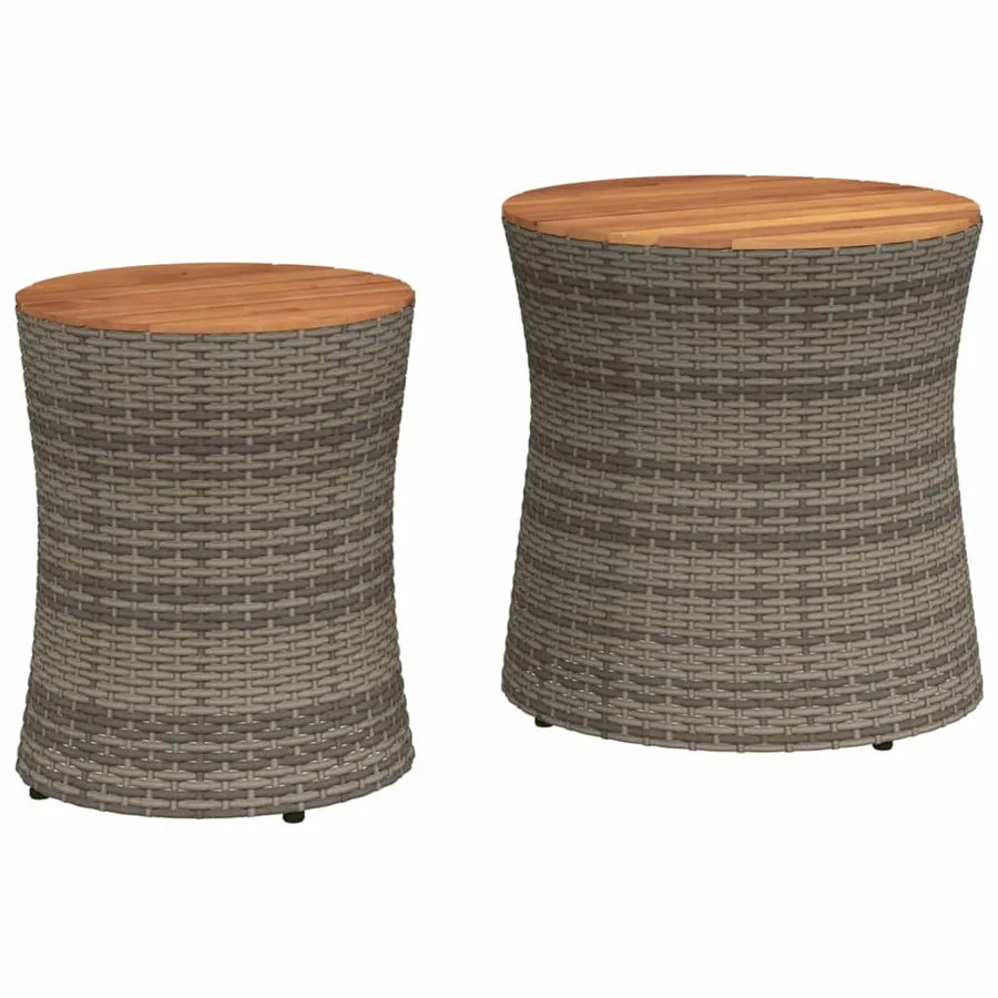 Tables d'appoint de jardin 2 pcs dessus en bois gris poly rotin - 2