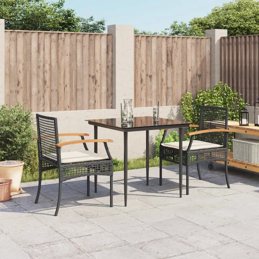 Ensemble à manger de jardin avec coussins 3 pcs Noir