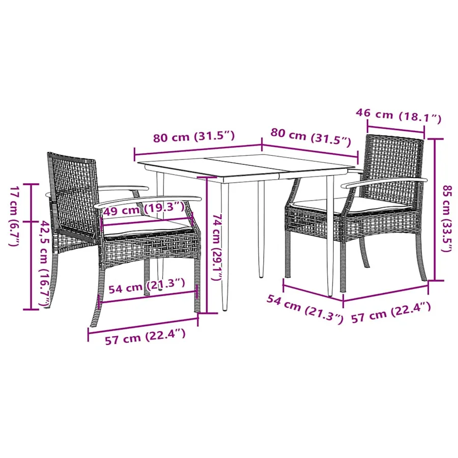 Ensemble à manger de jardin avec coussins 3 pcs Noir - 10