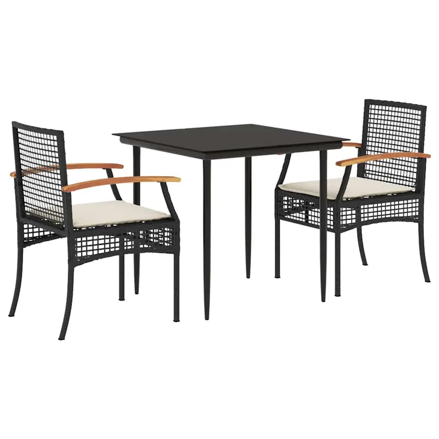 Ensemble à manger de jardin avec coussins 3 pcs Noir - 2