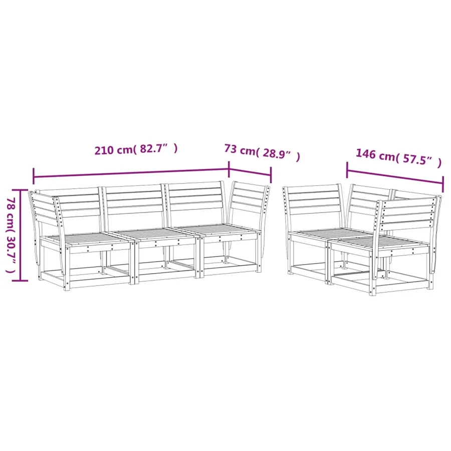 Salon de jardin 5 pcs bois de pin massif - 8