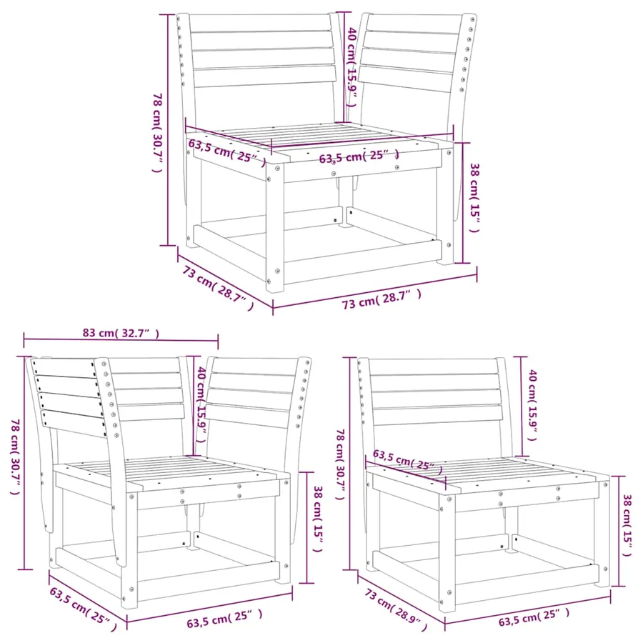 Salon de jardin 5 pcs bois de pin massif - 9