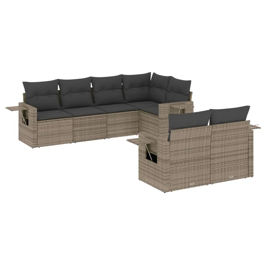 Salon de jardin avec coussins 7 pcs gris résine tressée - 2