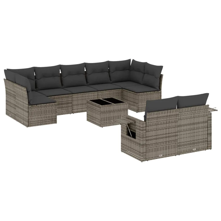Salon de jardin avec coussins 10 pcs gris résine tressée - 2
