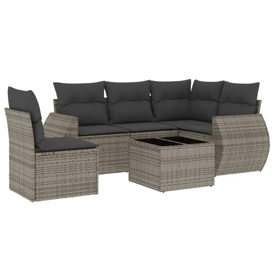 Salon de jardin 6 pcs avec coussins gris résine tressée - 2