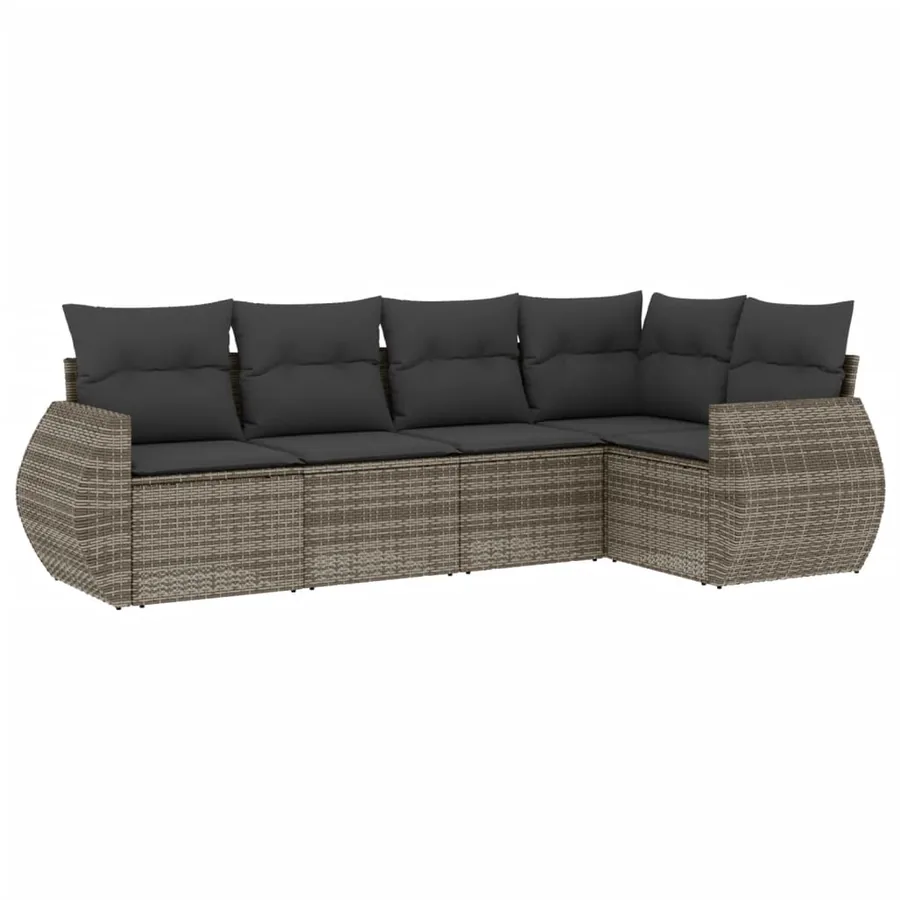 Salon de jardin 5 pcs avec coussins gris résine tressée - 2