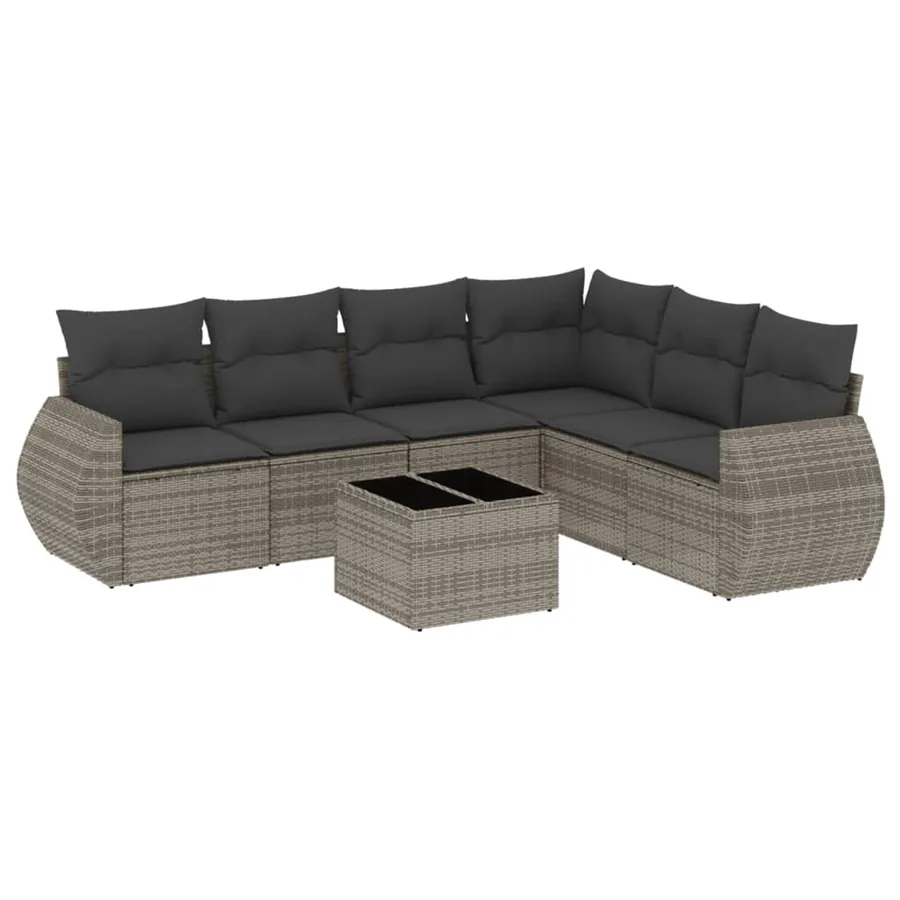 Salon de jardin avec coussins 7 pcs gris résine tressée - 2
