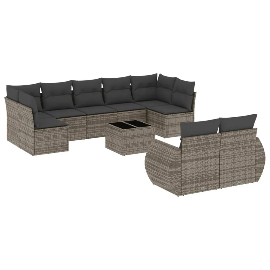 Salon de jardin avec coussins 10 pcs gris résine tressée - 2