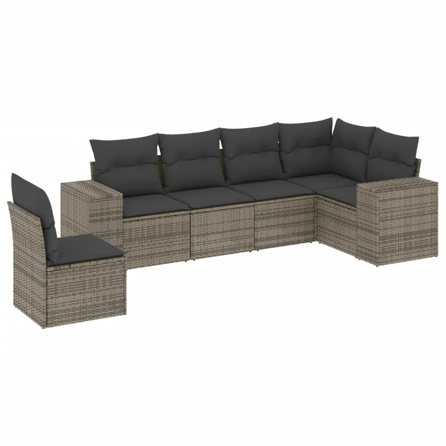 Salon de jardin 6 pcs avec coussins gris résine tressée - 2