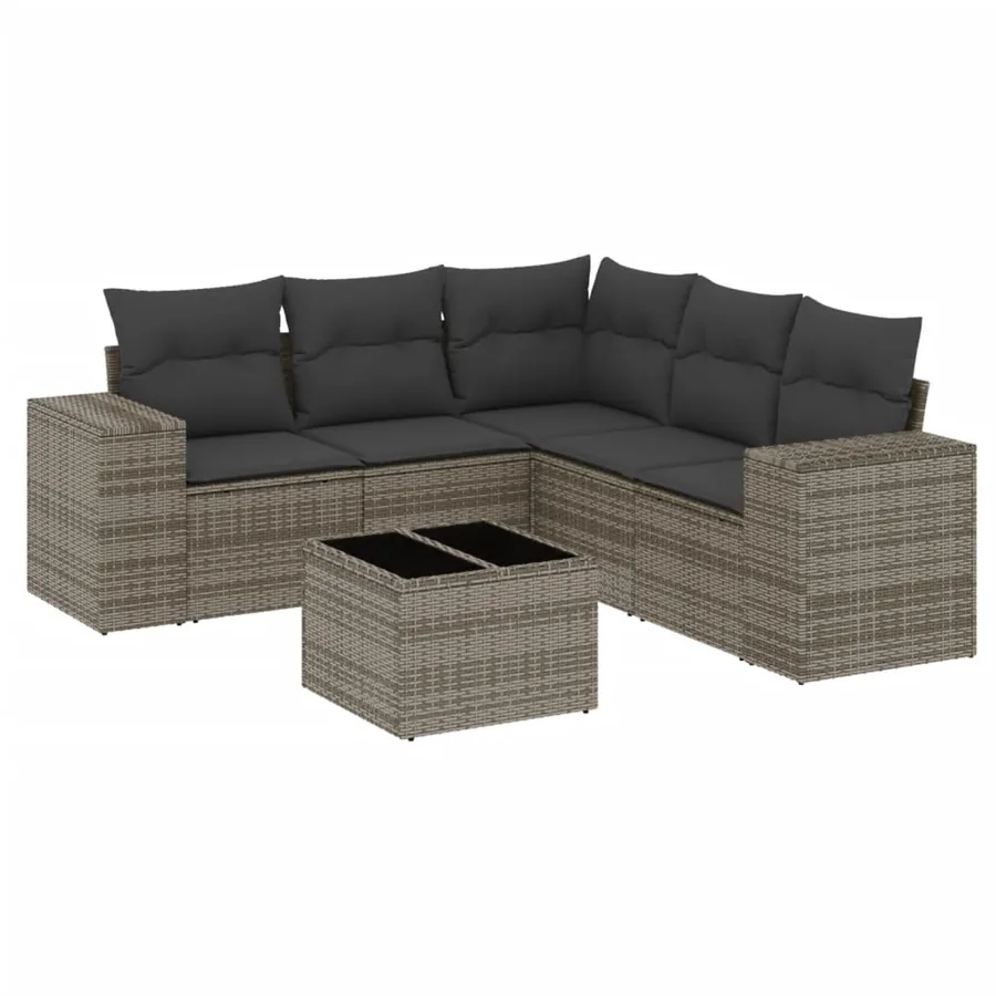 Salon de jardin 6 pcs avec coussins gris résine tressée - 2