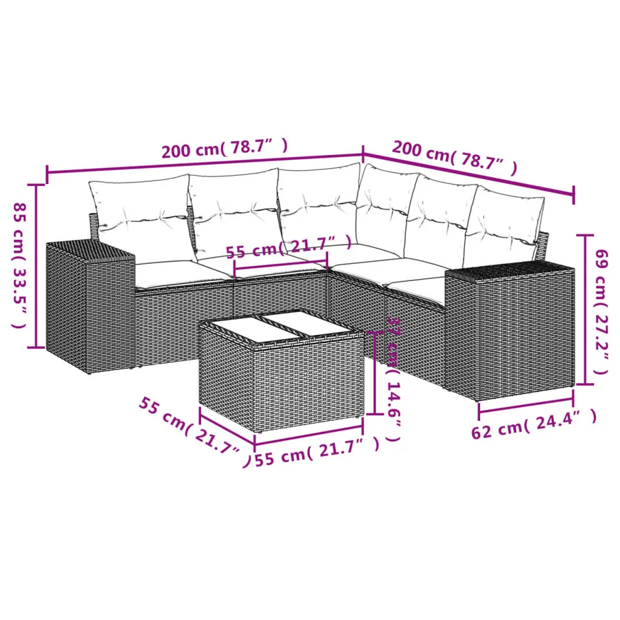 Salon de jardin 6 pcs avec coussins gris résine tressée - 3