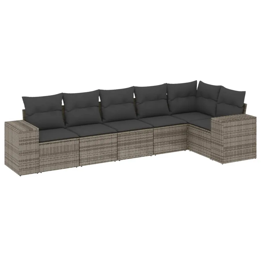 Salon de jardin 6 pcs avec coussins gris résine tressée - 2