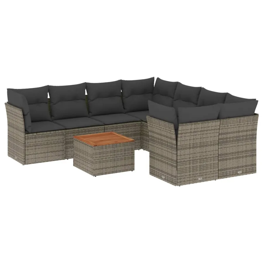 Salon de jardin 9 pcs avec coussins gris résine tressée - 2