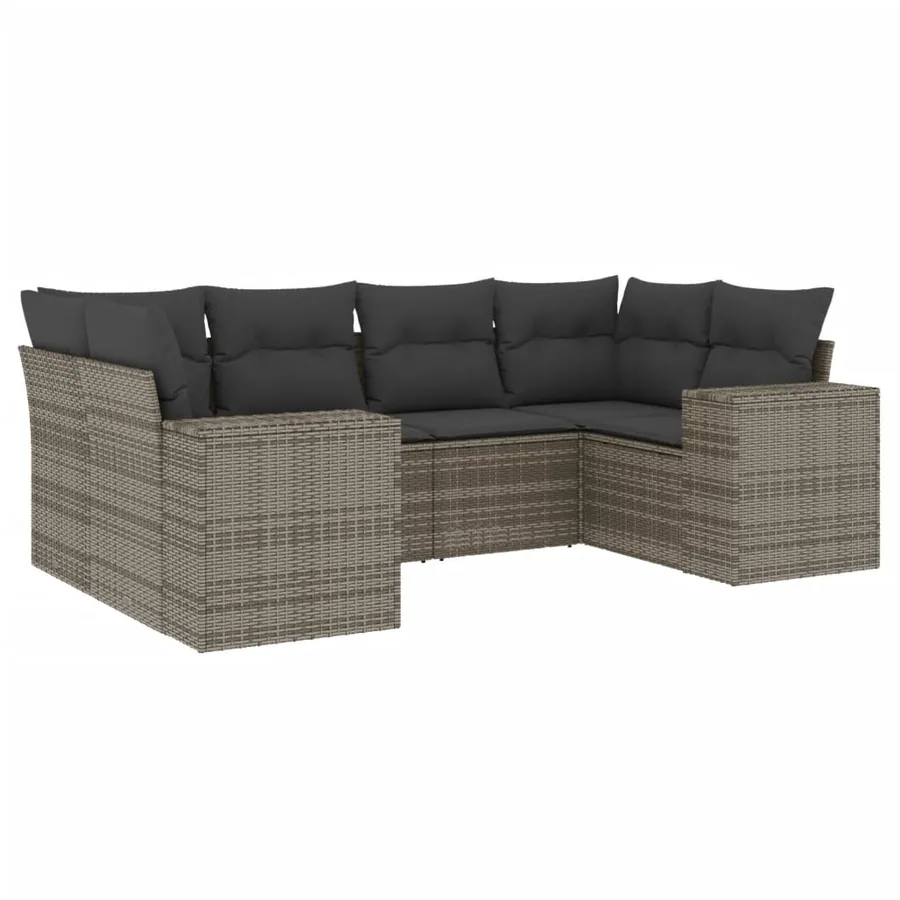 Salon de jardin 6 pcs avec coussins gris résine tressée - 2