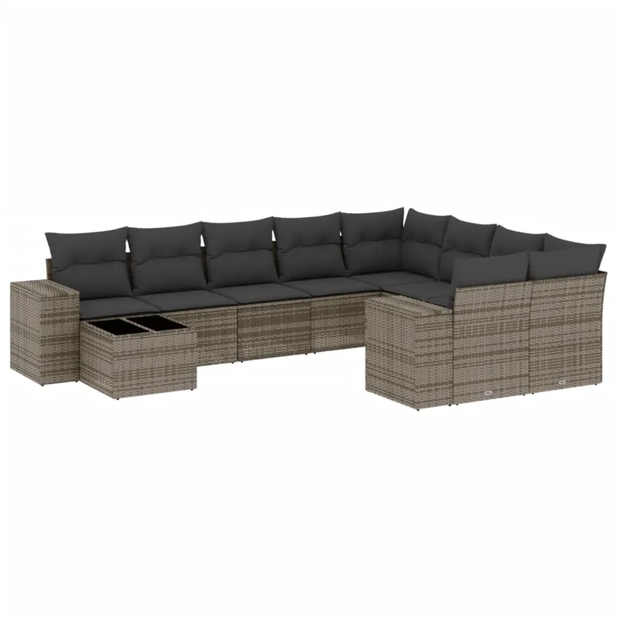 Salon de jardin avec coussins 10 pcs gris résine tressée - 2