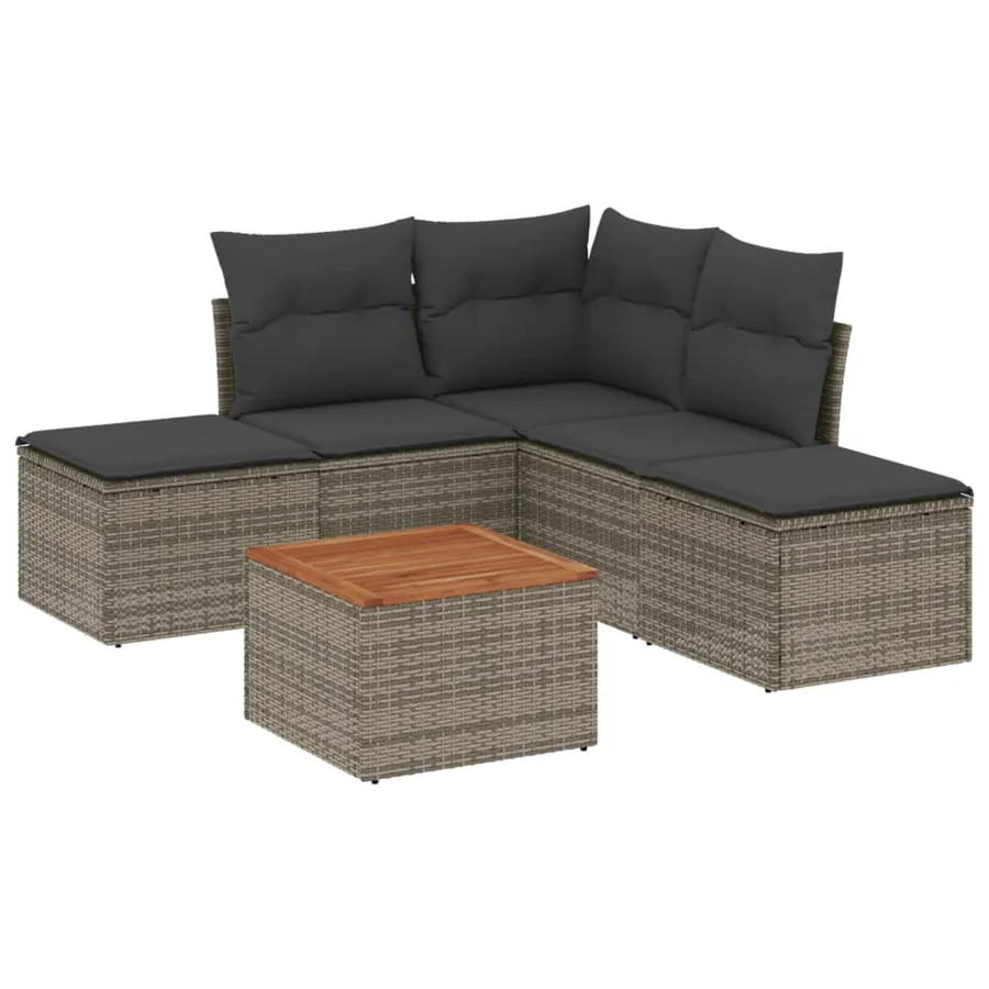 Salon de jardin 6 pcs avec coussins gris résine tressée - 2