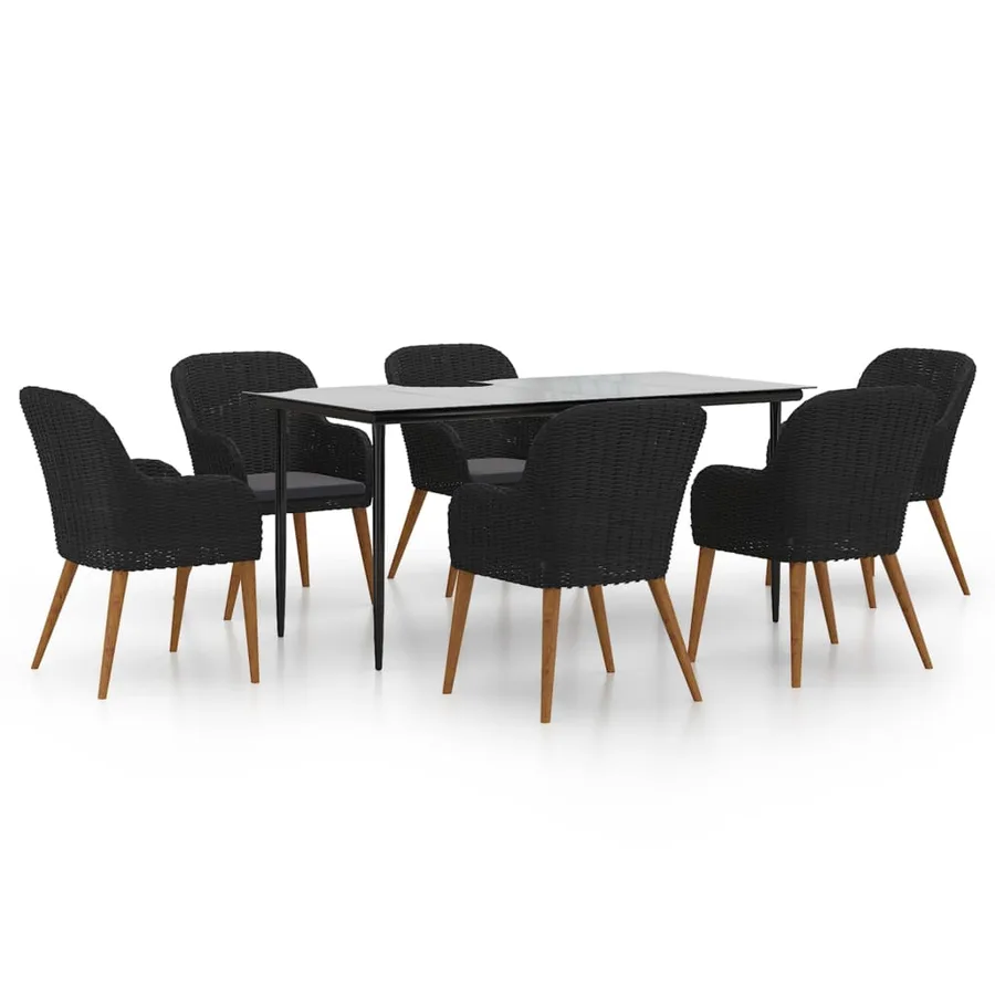 Ensemble à manger de jardin avec coussins 7 pcs Noir - 2
