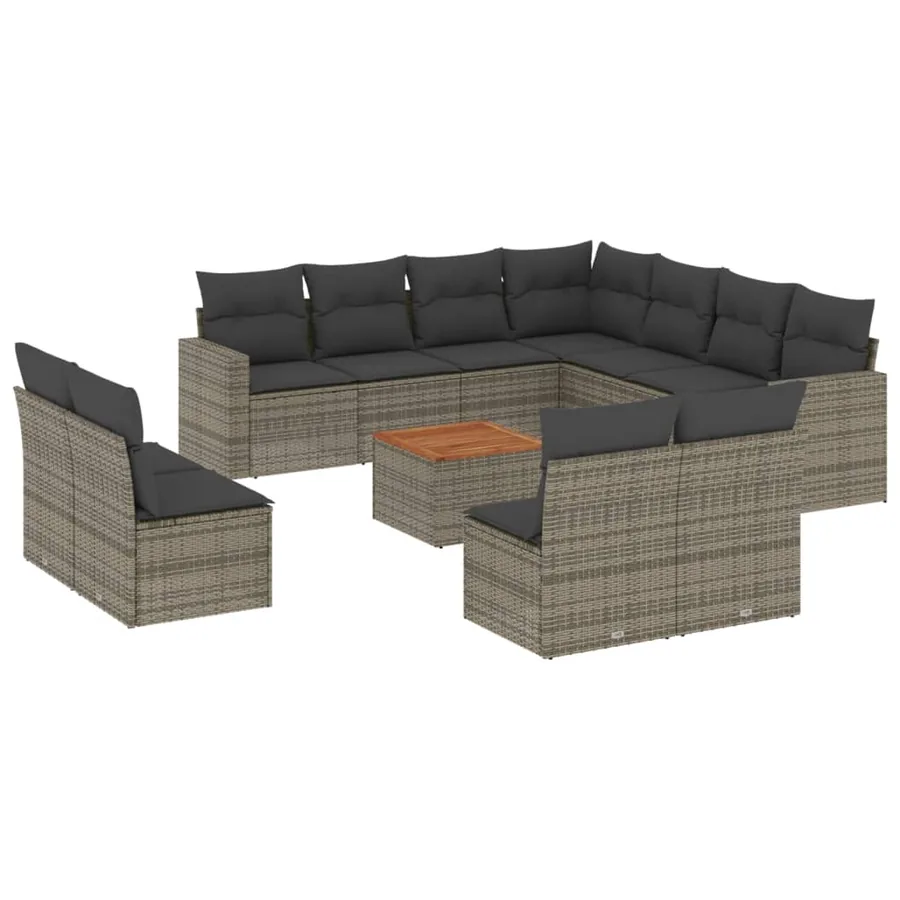 Salon de jardin avec coussins 12 pcs gris résine tressée - 2