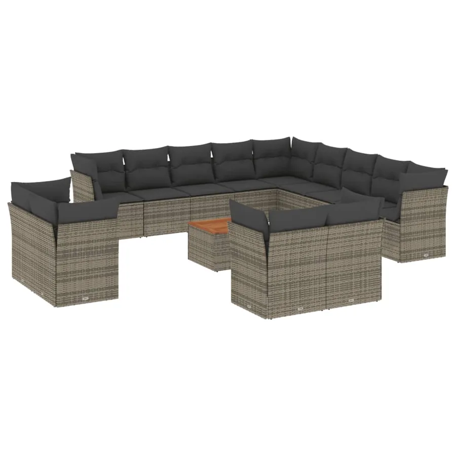 Salon de jardin avec coussins 14 pcs gris résine tressée - 2