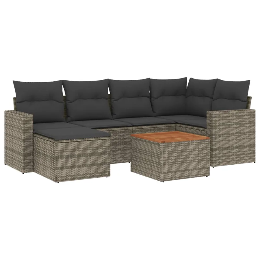 Salon de jardin avec coussins 7 pcs gris résine tressée - 2
