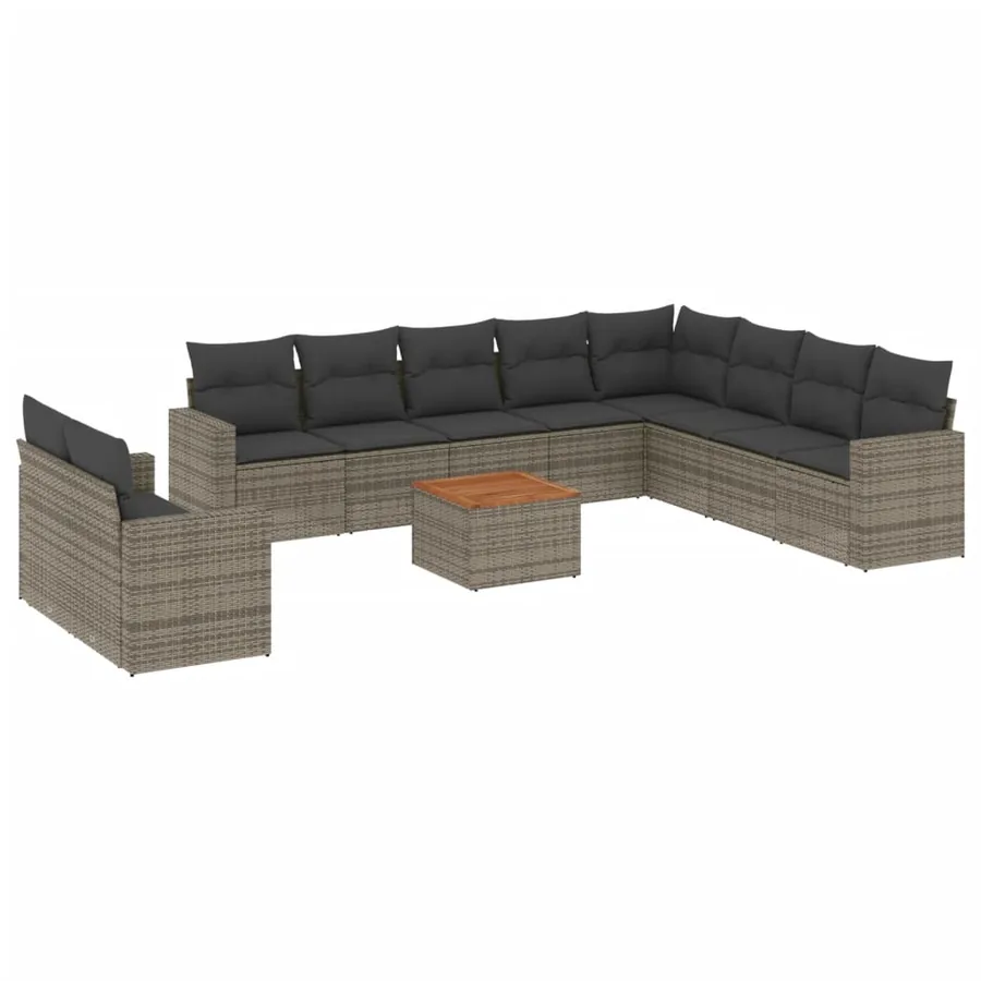 Salon de jardin 11 pcs avec coussins gris résine tressée - 2