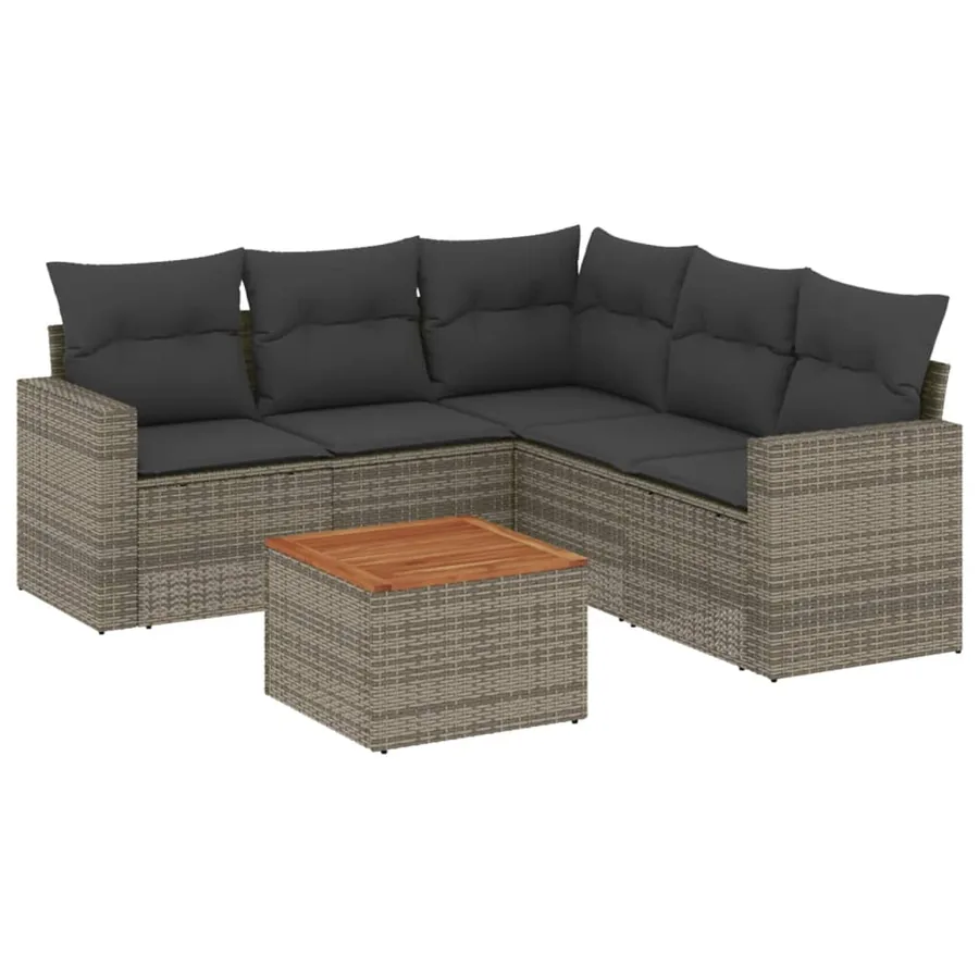 Salon de jardin 6 pcs avec coussins gris résine tressée - 2