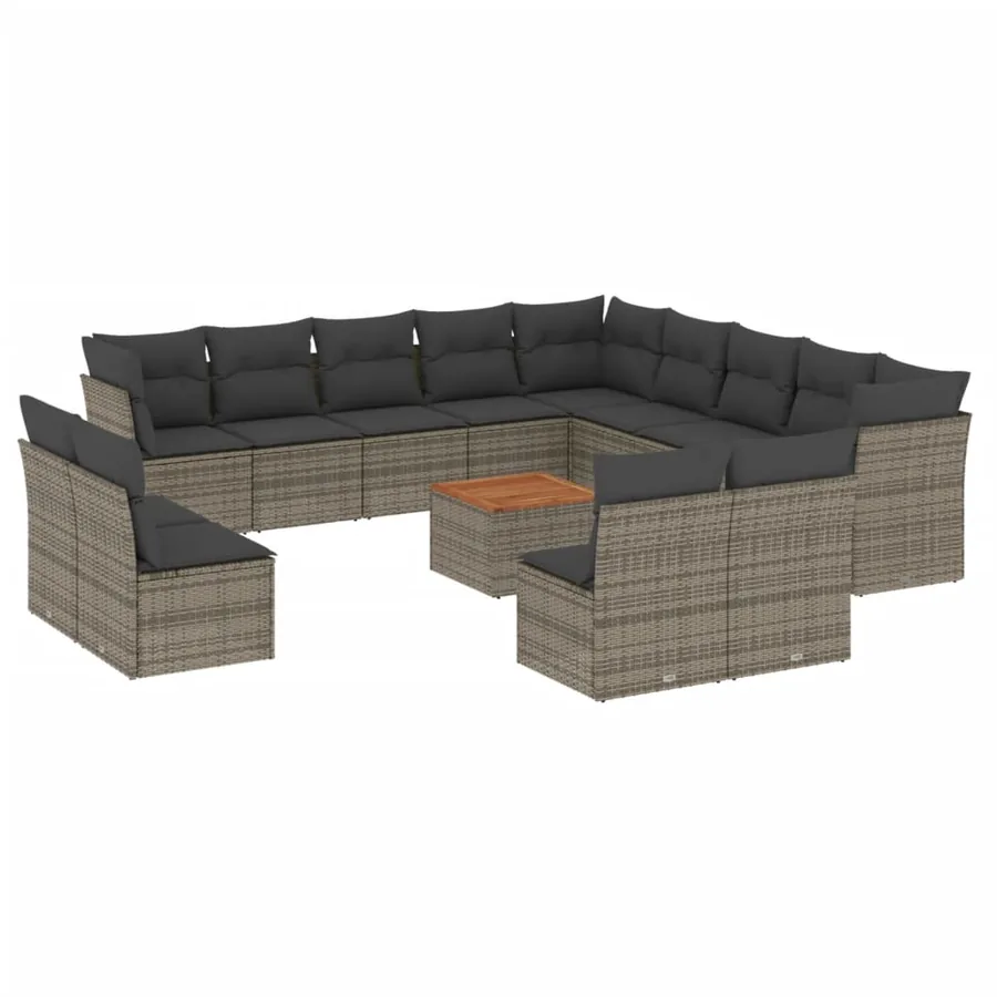 Salon de jardin avec coussins 14 pcs gris résine tressée - 2