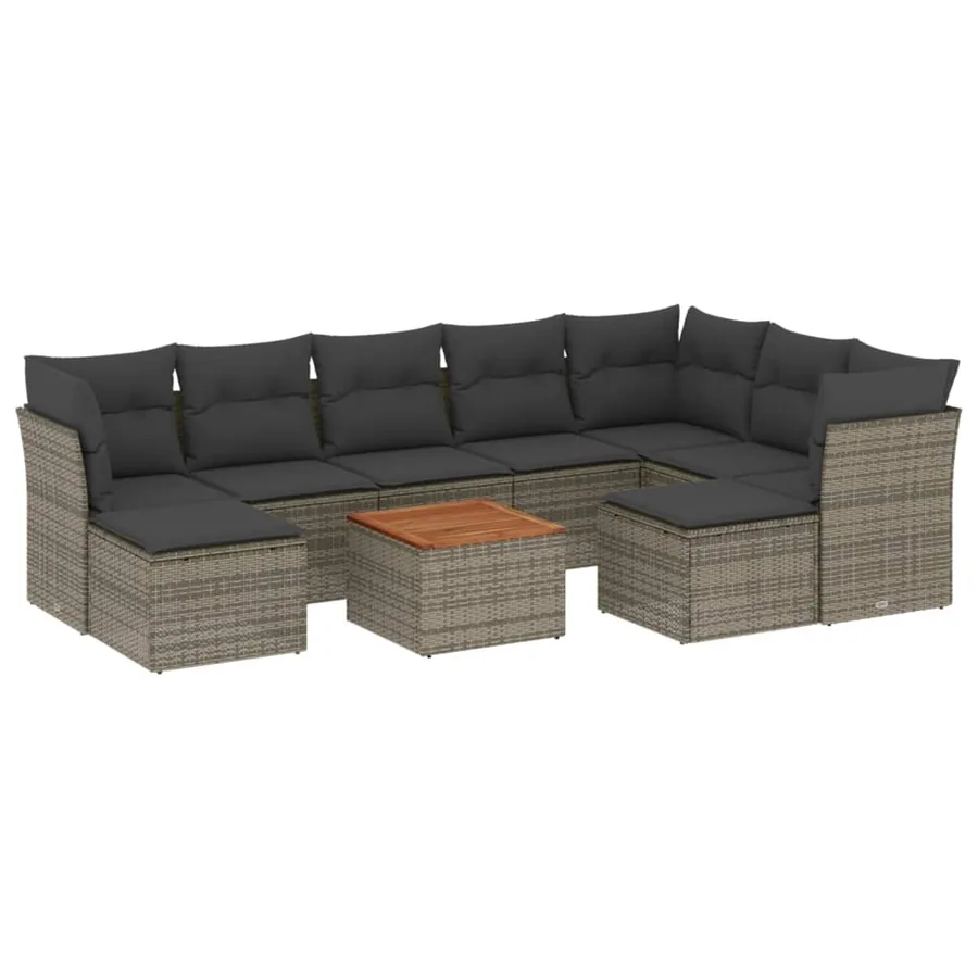 Salon de jardin avec coussins 10 pcs gris résine tressée - 2