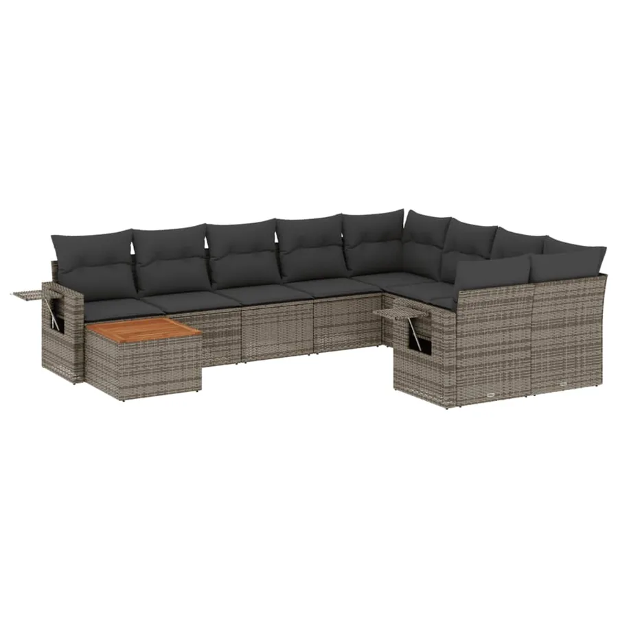 Salon de jardin avec coussins 10 pcs gris résine tressée - 2