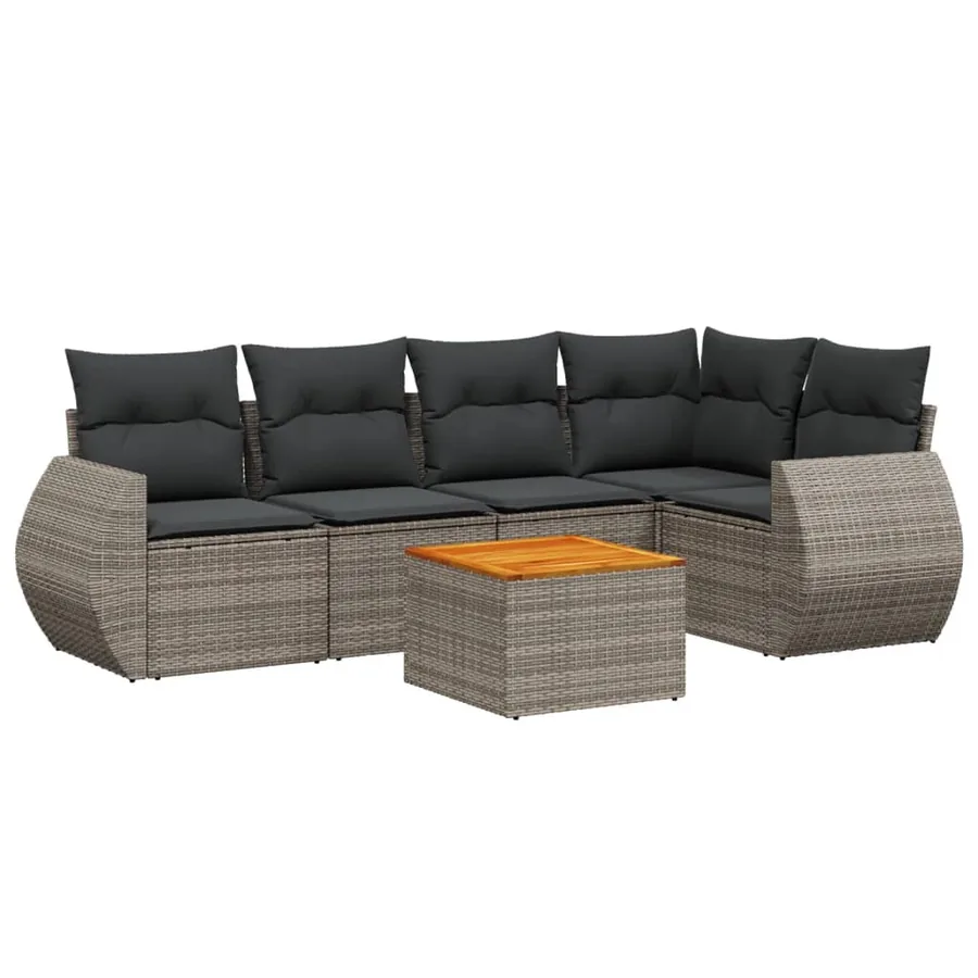 Salon de jardin 6 pcs avec coussins gris résine tressée - 2