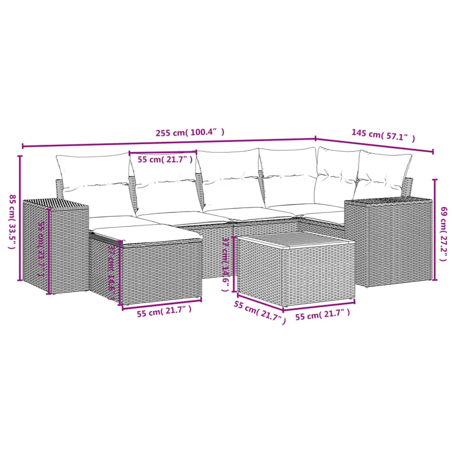 Salon de jardin avec coussins 7 pcs gris résine tressée - 3