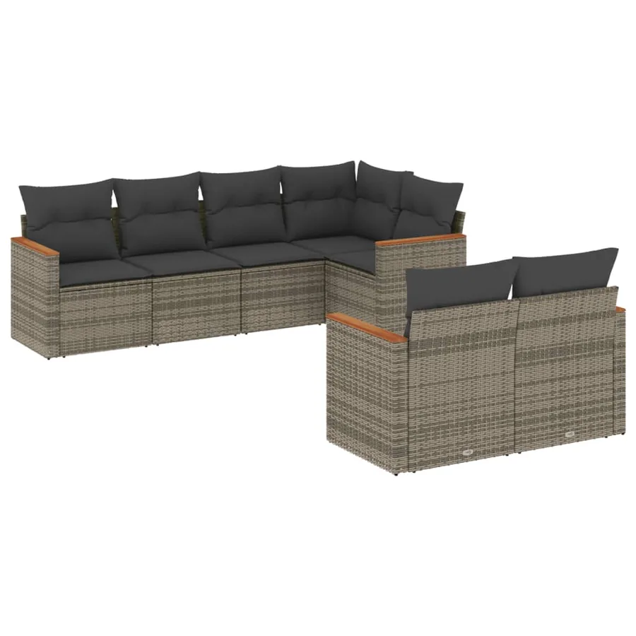 Salon de jardin avec coussins 7 pcs gris résine tressée - 2
