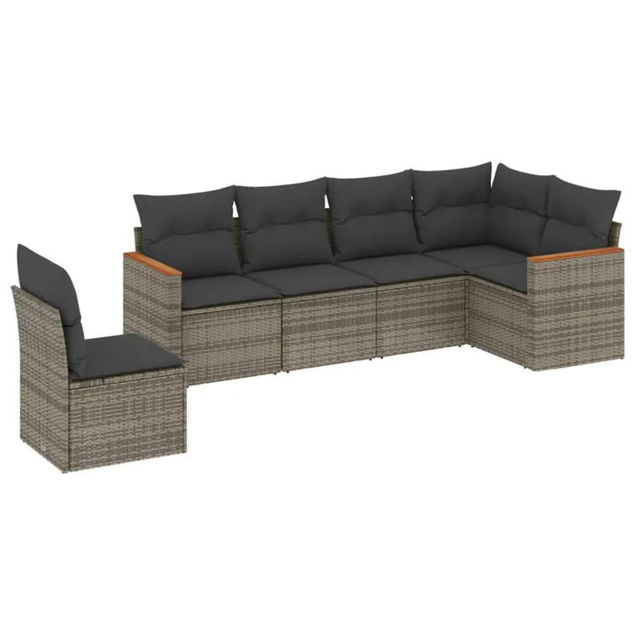 Salon de jardin 6 pcs avec coussins gris résine tressée - 2