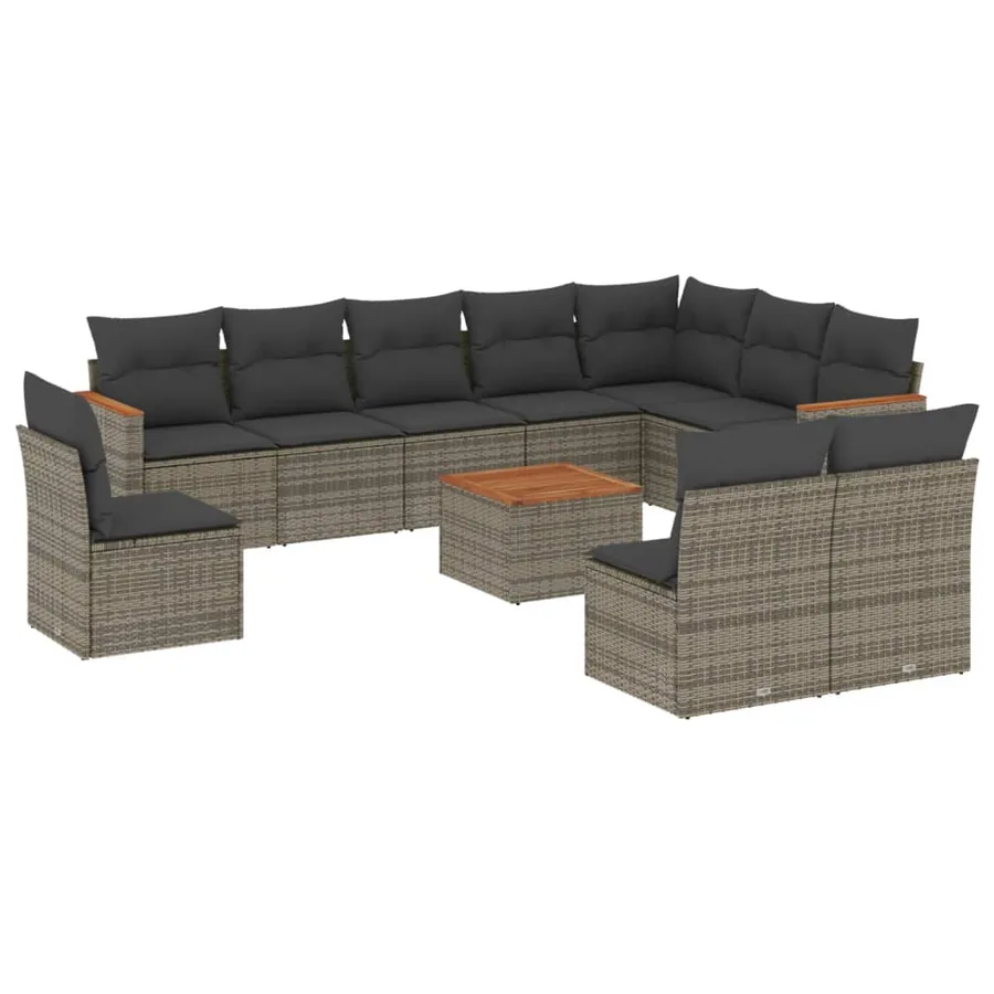 Salon de jardin 11 pcs avec coussins gris résine tressée - 2