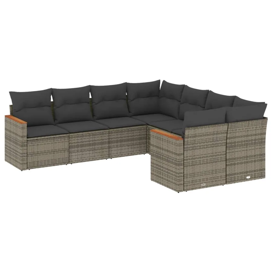 Salon de jardin 8 pcs avec coussins gris résine tressée - 2