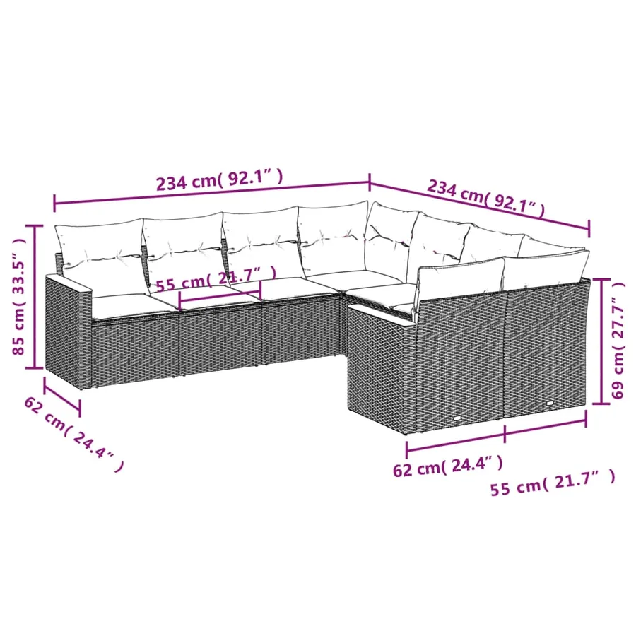 Salon de jardin 8 pcs avec coussins gris résine tressée - 3