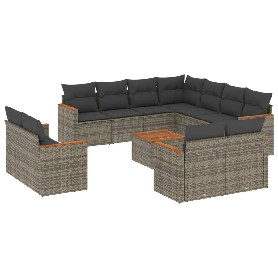 Salon de jardin avec coussins 12 pcs gris résine tressée - 2