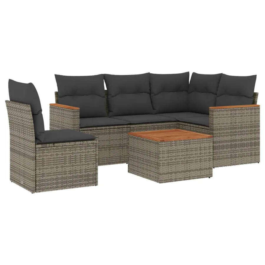 Salon de jardin 6 pcs avec coussins gris résine tressée - 2