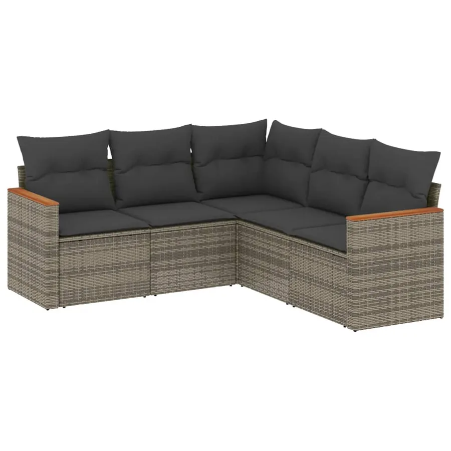 Salon de jardin 5 pcs avec coussins gris résine tressée - 2