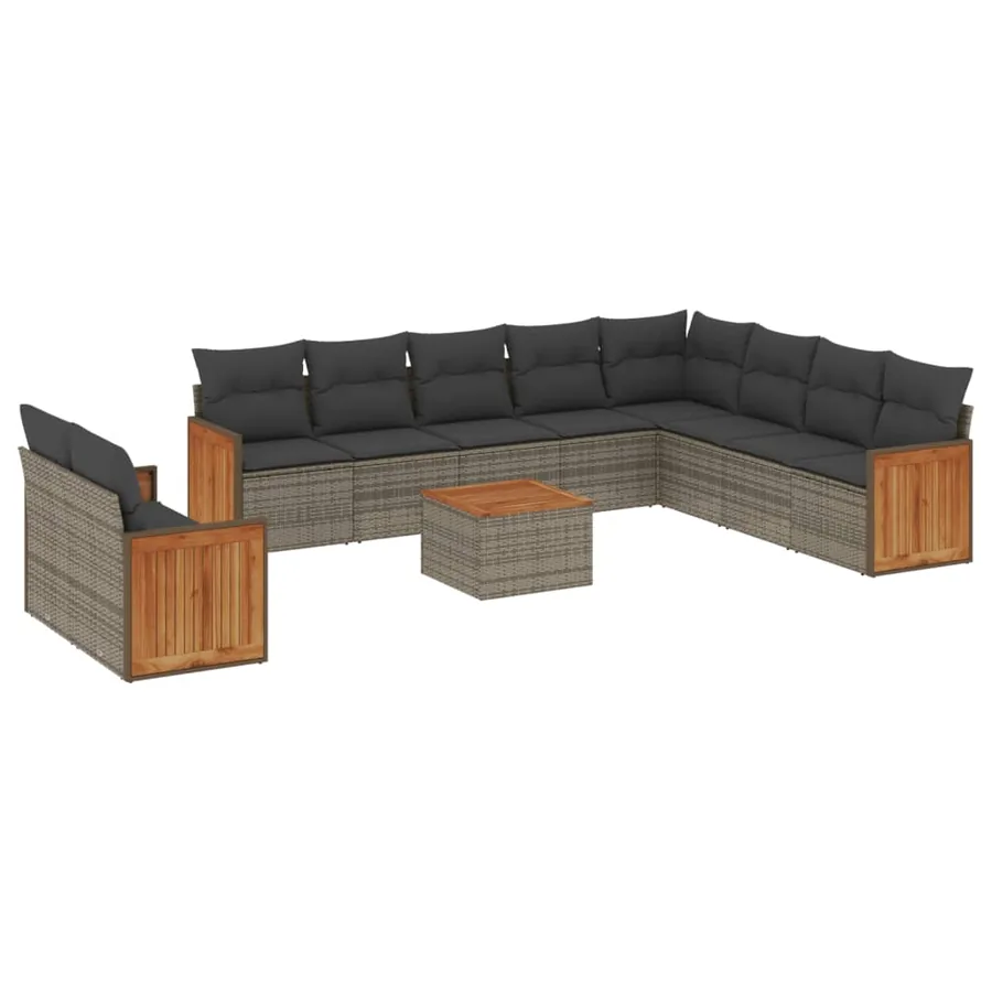 Salon de jardin 11 pcs avec coussins gris résine tressée - 2