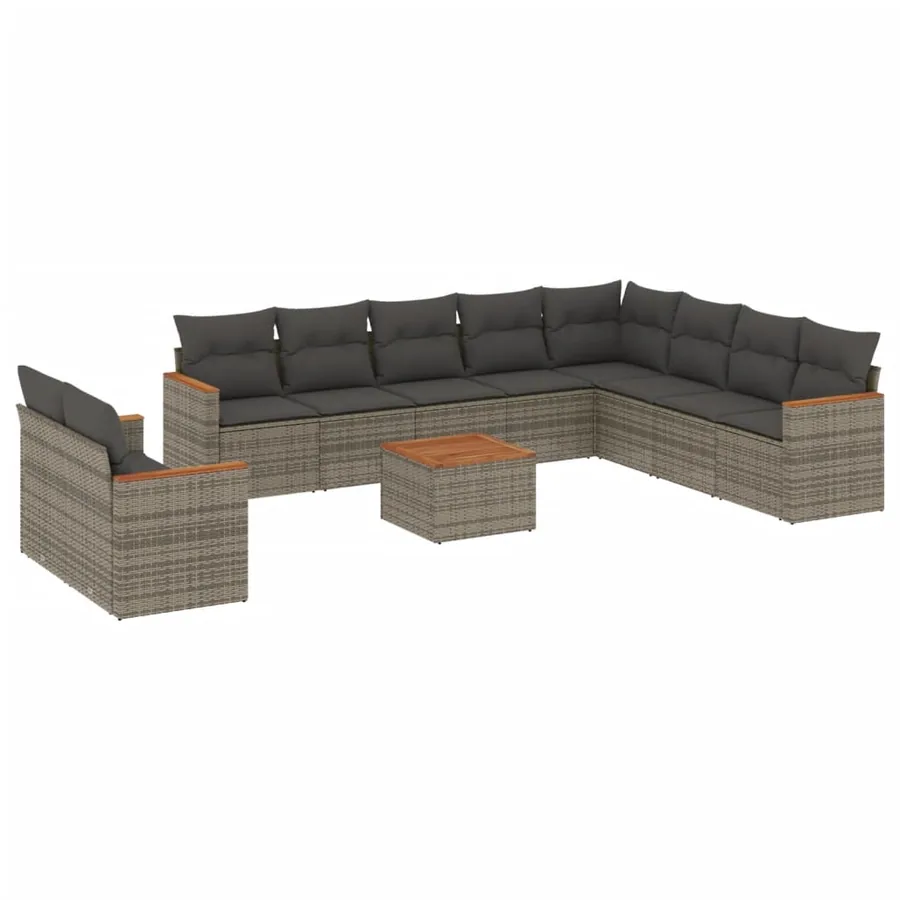Salon de jardin 11 pcs avec coussins gris résine tressée - 2